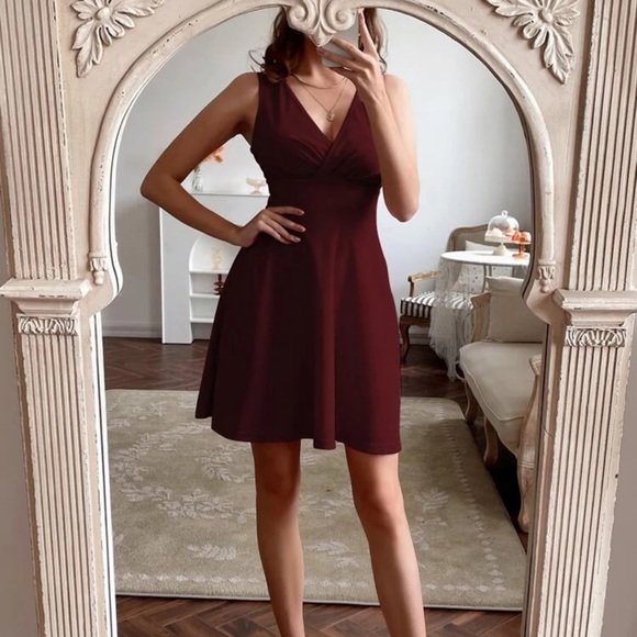 V neck ruched bust zip back twirl dress pink - Picture 4 of 8